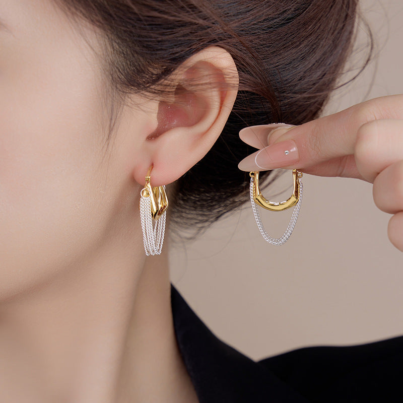 Dual Tone Tassel Hoop Earrings