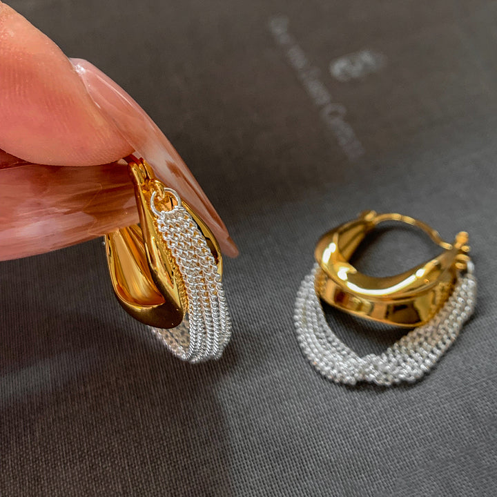 Dual Tone Tassel Hoop Earrings