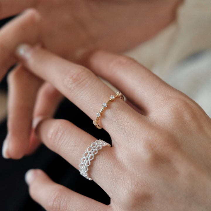 Dainty Floral Stackable Ring — Tiny Zircon Band | Gold / Silver | S925 Sterling Silver