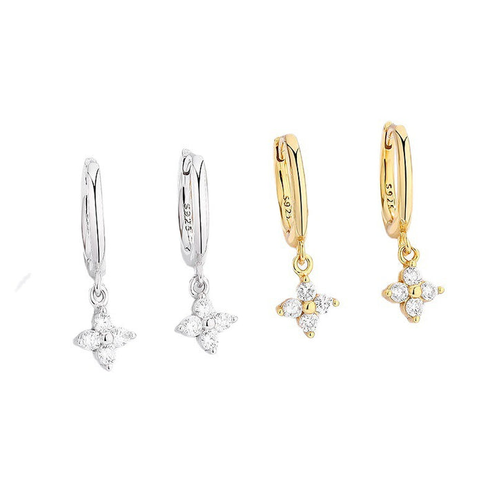 Floral Drop Hoop Earrings — Minimal Sparkle Charm | S925 Sterling Silver