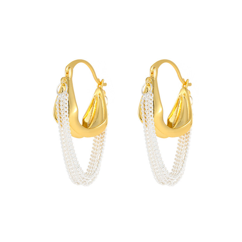 Dual Tone Tassel Hoop Earrings