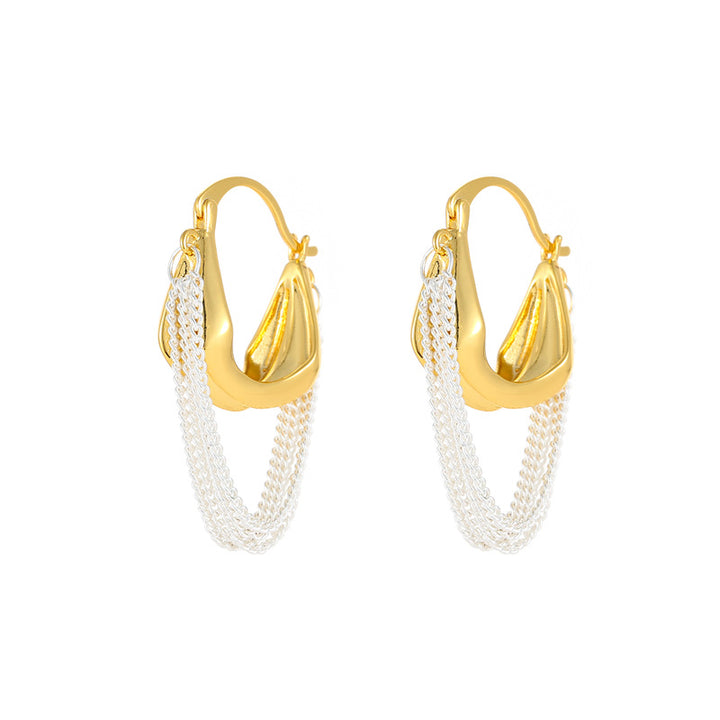 Dual Tone Tassel Hoop Earrings