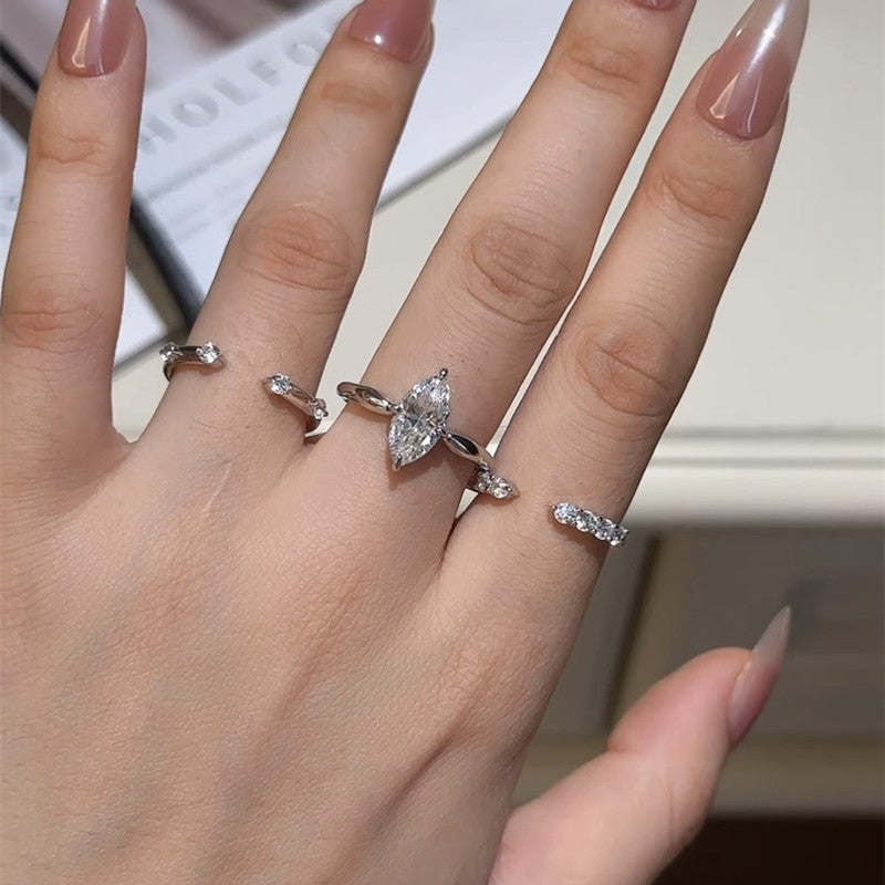 Marquise-Cut Moissanite Ring Set — 3-Piece Stackable