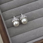 Crown Zirconia Pearl Stud Earrings