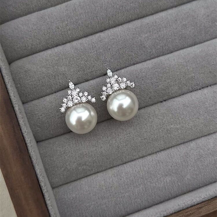 Crown Zirconia Pearl Stud Earrings