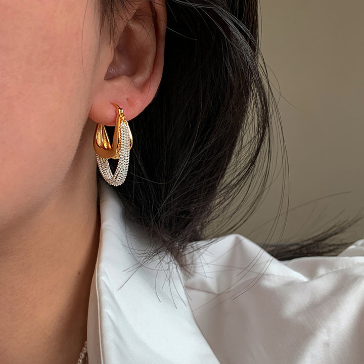 Dual Tone Tassel Hoop Earrings