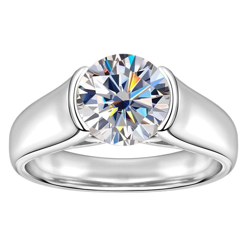 Round-Cut Moissanite Solitaire Ring — Bold Band Design