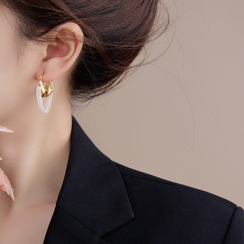 Dual Tone Tassel Hoop Earrings