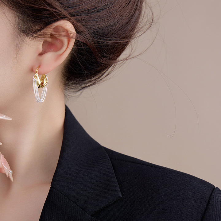 Dual Tone Tassel Hoop Earrings