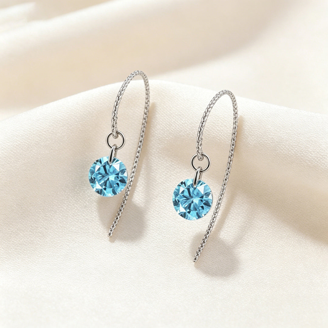 Blue Zircon Threader Earrings