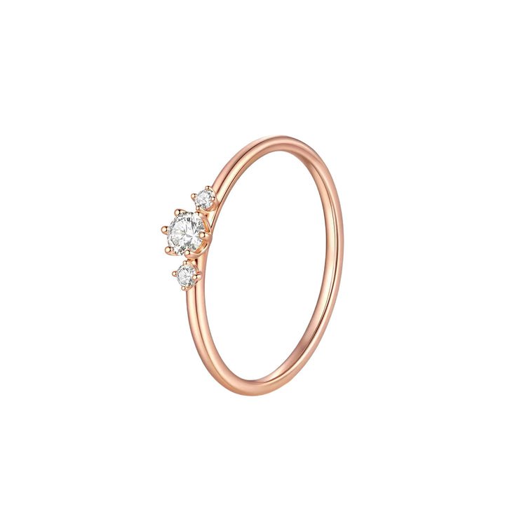 Rose Gold Three-Stone Zircon Ring — Minimal Promise Ring | S925 Sterling Silver