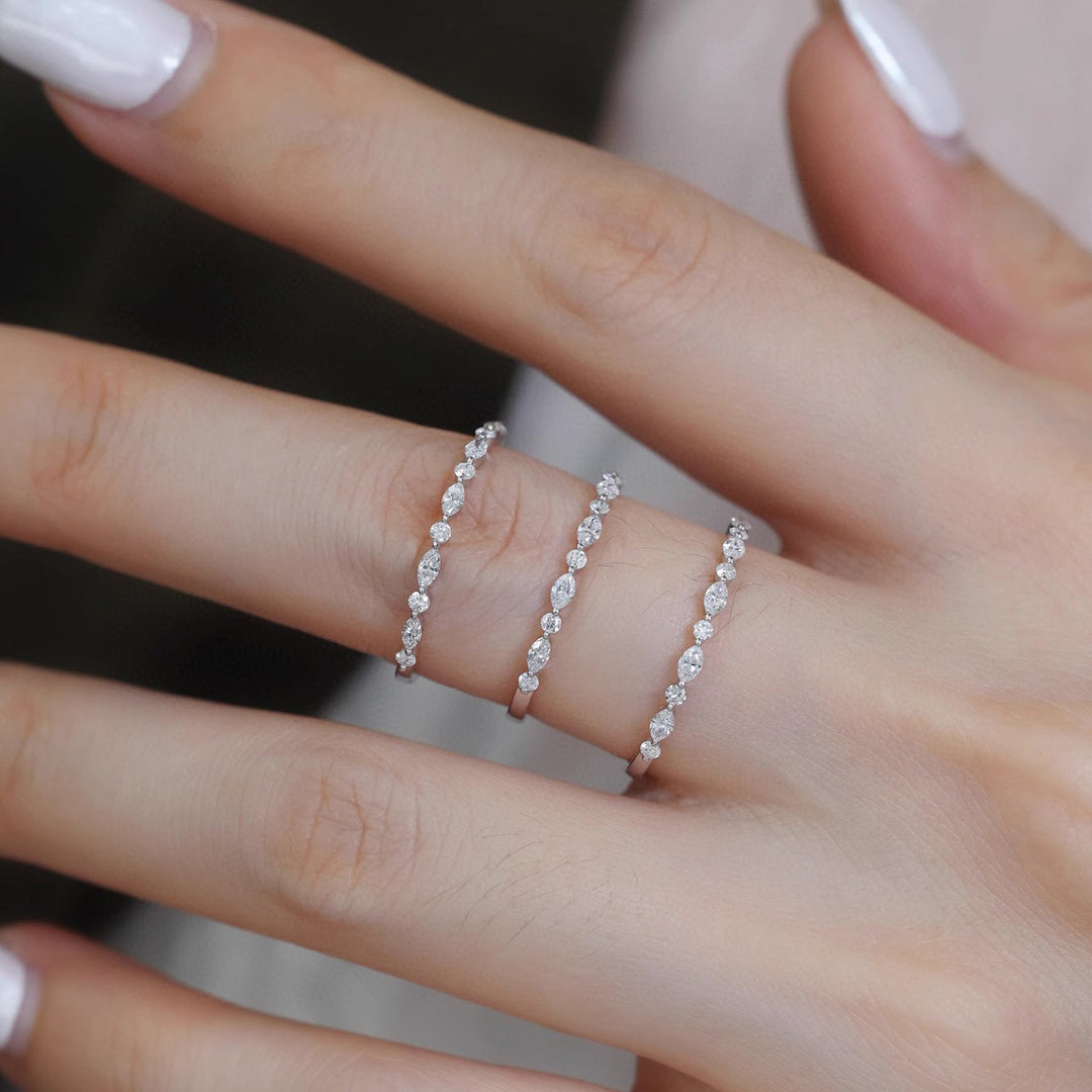 Marquise Zircon Stacking Ring — Slim Band | S925 Sterling Silver