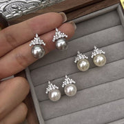 Crown Zirconia Pearl Stud Earrings