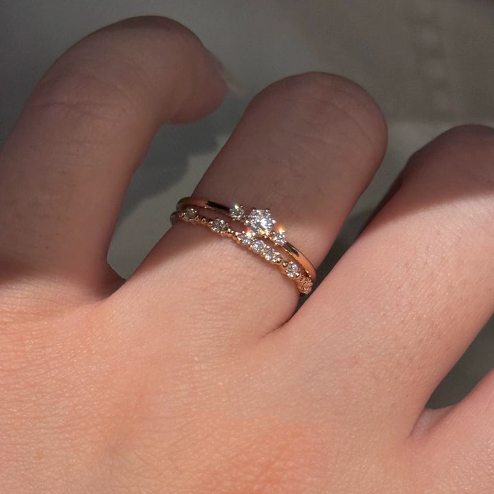 Rose Gold Minimal Zircon Stacking Ring — Delicate Band | S925 Sterling Silver
