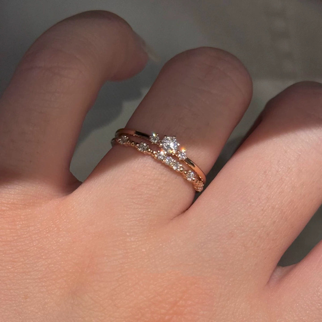 Rose Gold Three-Stone Zircon Ring — Minimal Promise Ring | S925 Sterling Silver