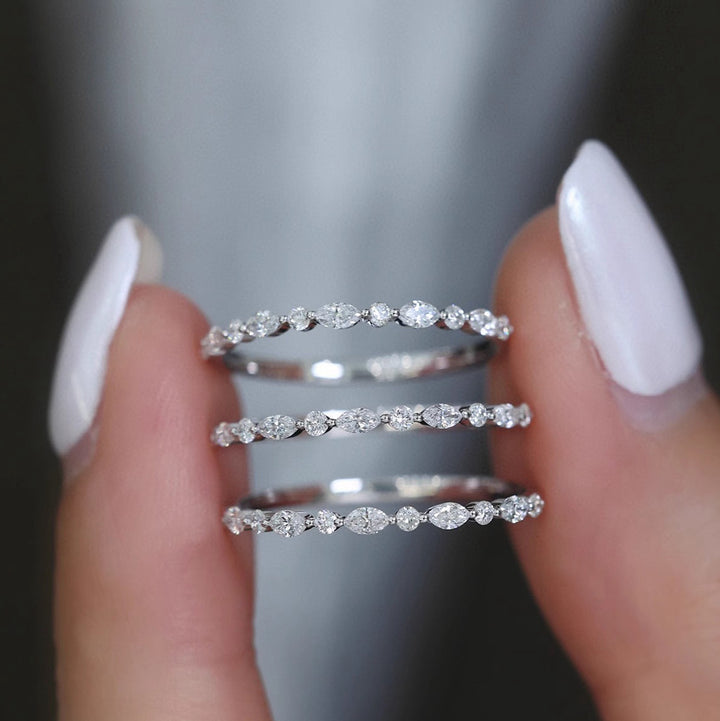 Marquise Zircon Stacking Ring — Slim Band | S925 Sterling Silver