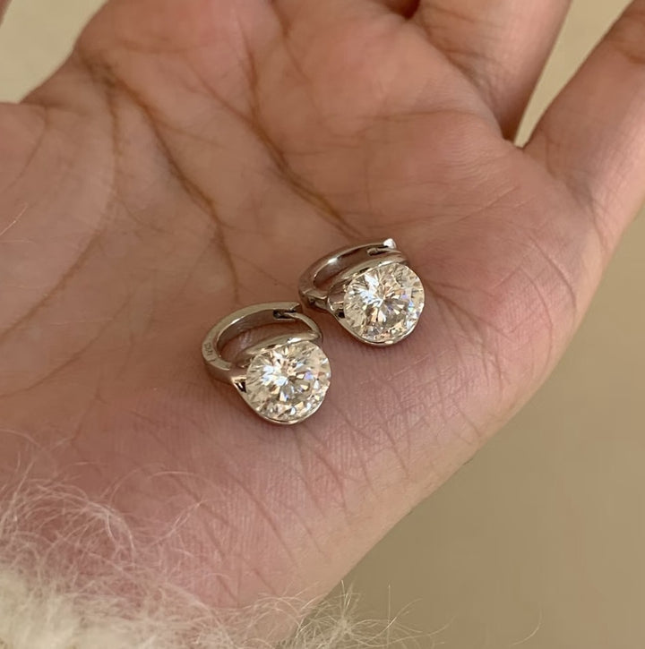 Round Cut Moissanite Huggie Earrings