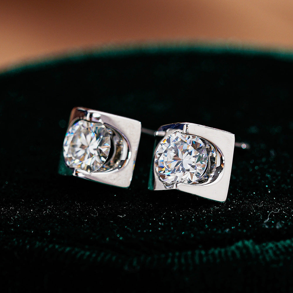 Square Bezel Moissanite Stud Earrings