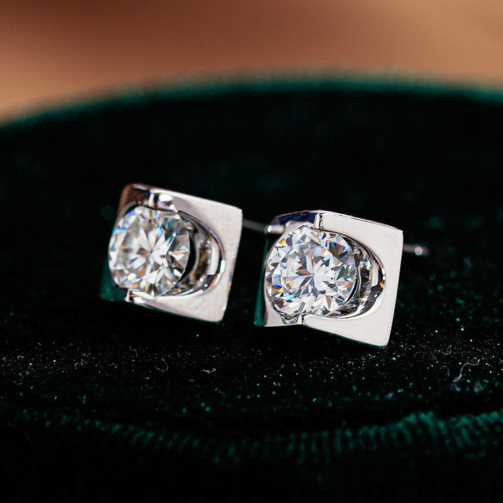 Square Bezel Moissanite Stud Earrings