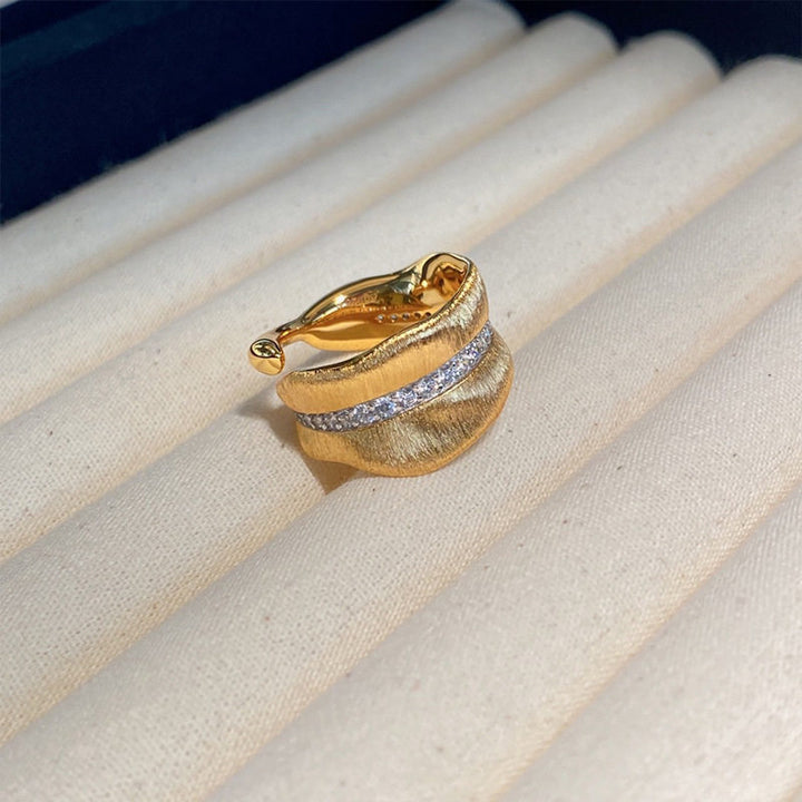 Vintage Leaf Texture Zircon Adjustable Ring
