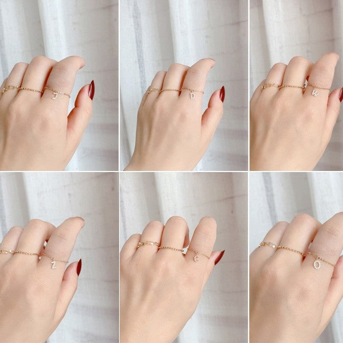 Personalized Initial Chain Ring — Adjustable Letter Band | S925 Sterling Silver