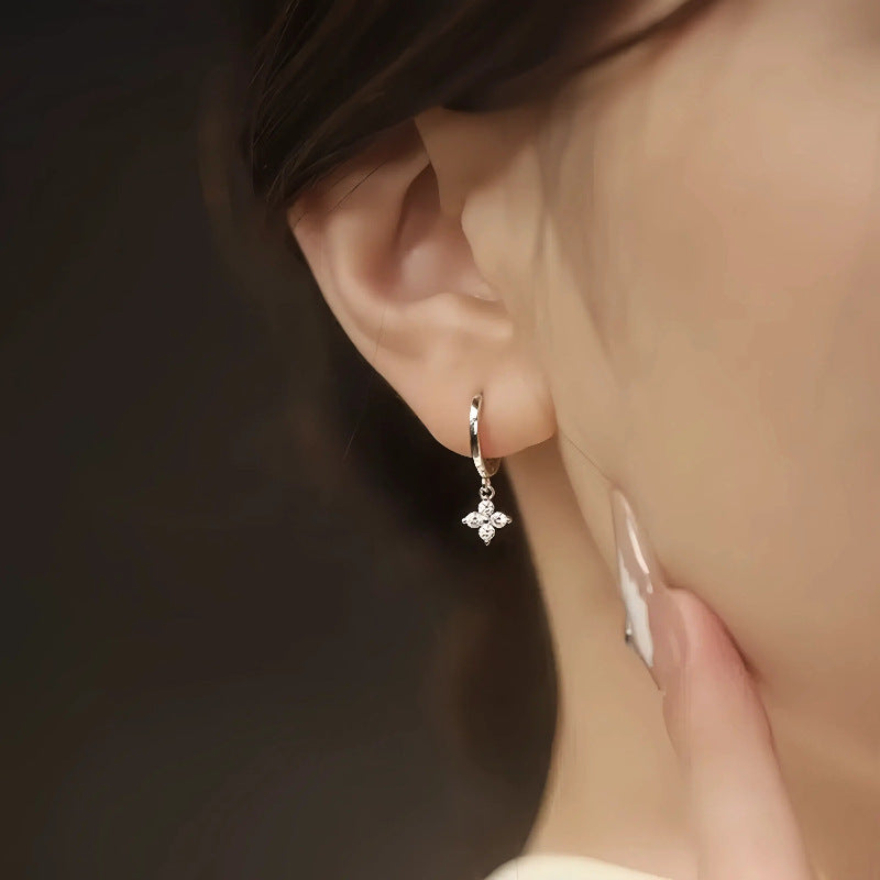 Floral Drop Hoop Earrings — Minimal Sparkle Charm | S925 Sterling Silver