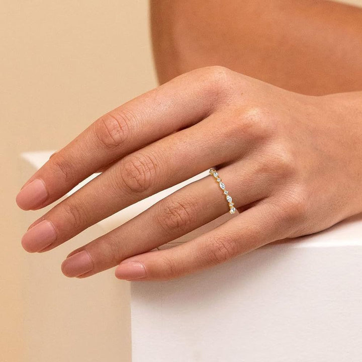 Marquise Zircon Stacking Ring — Slim Band | S925 Sterling Silver