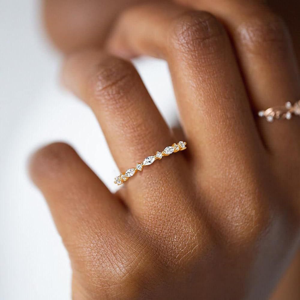 Marquise Zircon Stacking Ring — Slim Band | S925 Sterling Silver