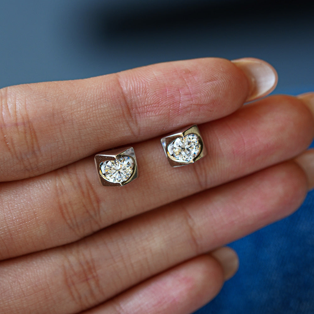 Square Bezel Moissanite Stud Earrings