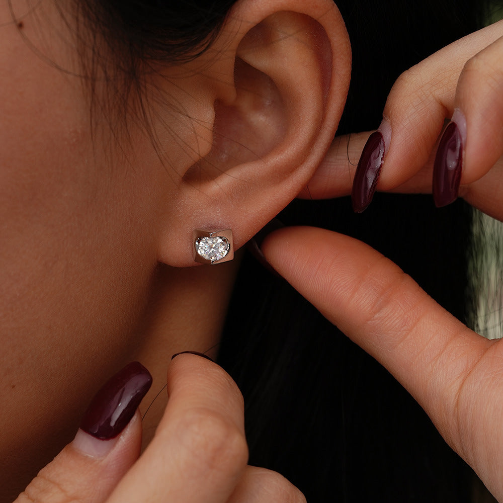 Square Bezel Moissanite Stud Earrings