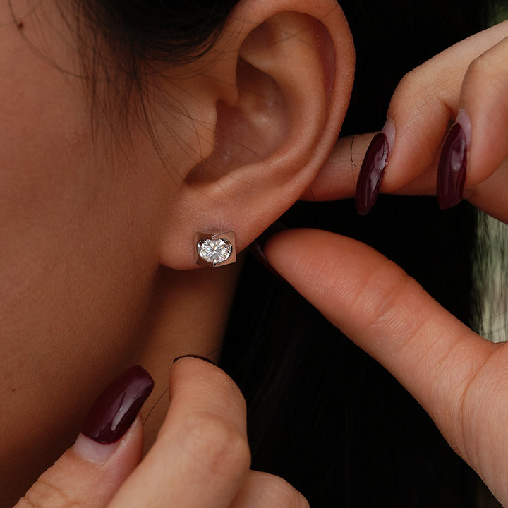 Square Bezel Moissanite Stud Earrings