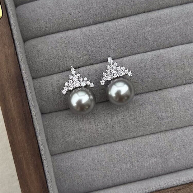 Crown Zirconia Pearl Stud Earrings