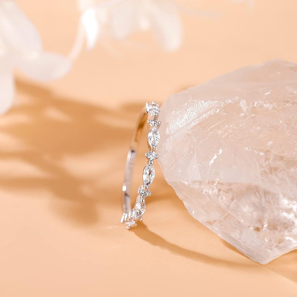 Marquise Zircon Stacking Ring — Slim Band | S925 Sterling Silver