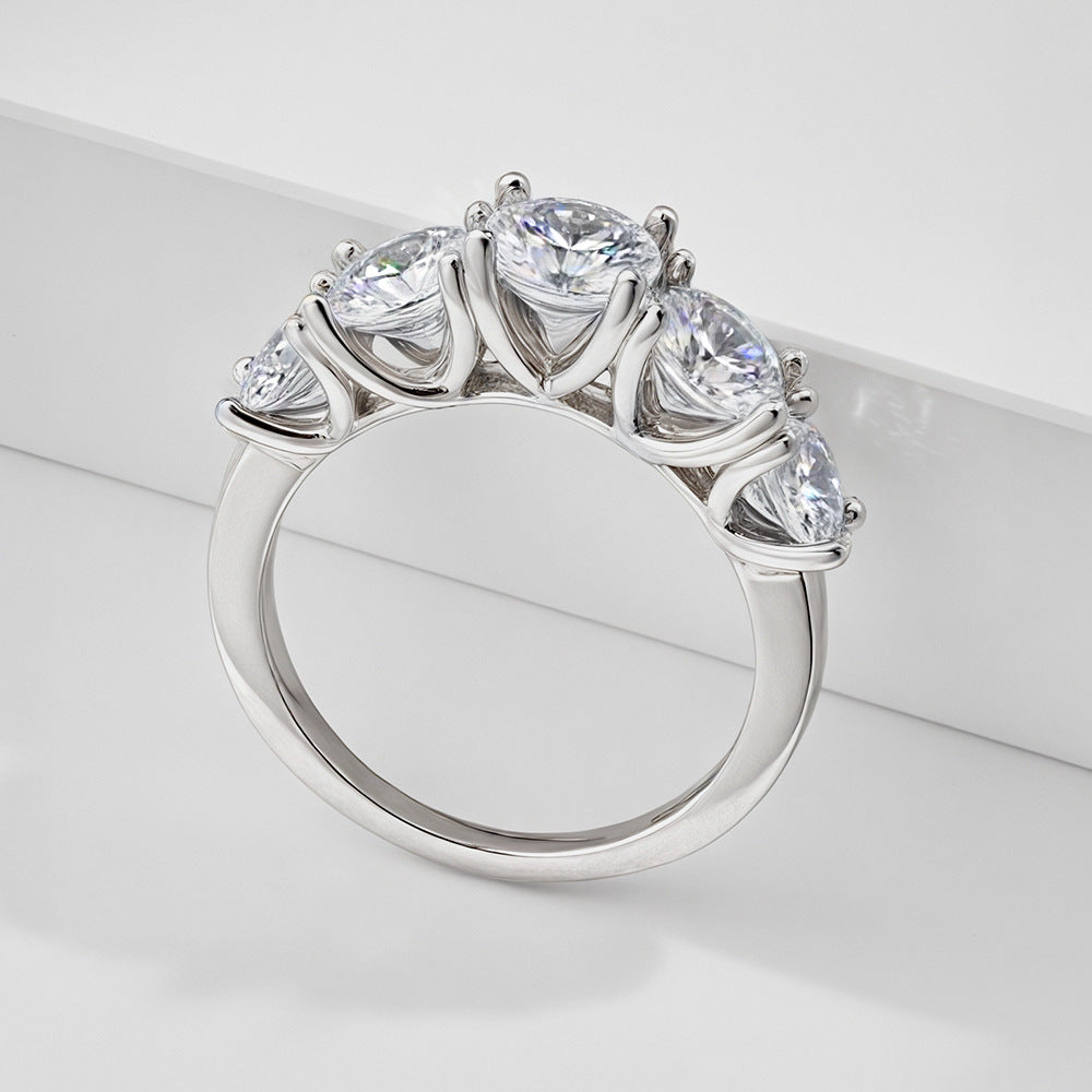 Celestial Wave Five-Stone Moissanite Ring | S925 Sterling Silver