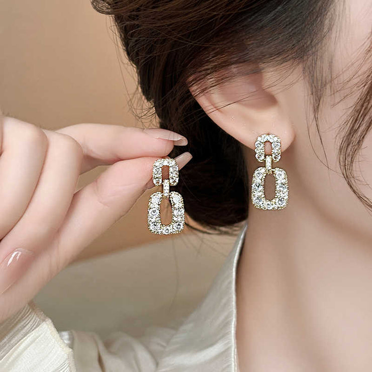 Zirconia Square Geometric Earrings