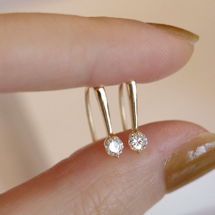Minimal Drop Zircon Hoop Earrings — Dainty Everyday Sparkle | S925 Sterling Silver