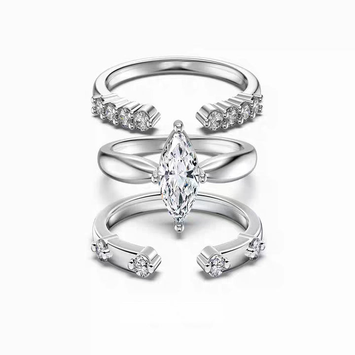 Marquise-Cut Moissanite Ring Set — 3-Piece Stackable