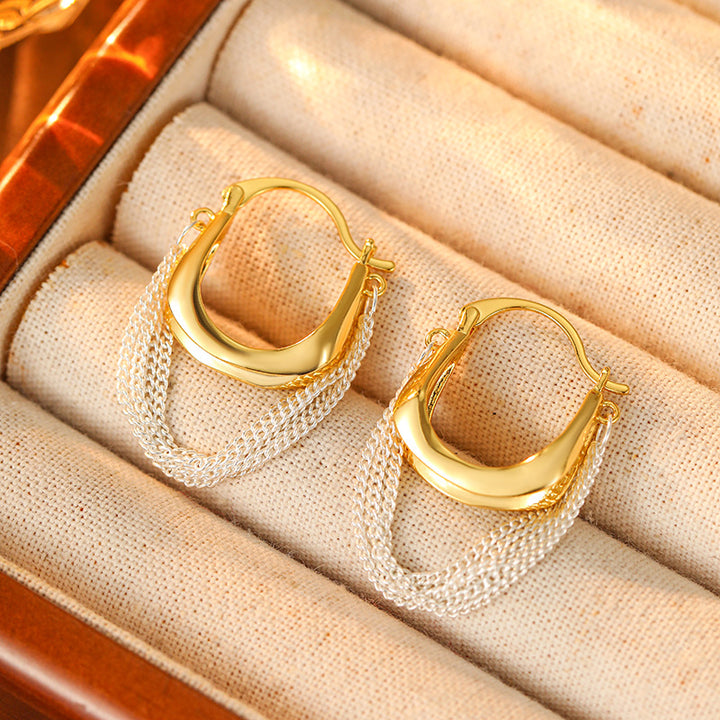 Dual Tone Tassel Hoop Earrings