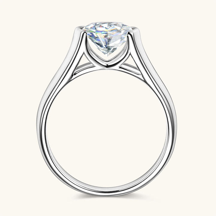 Round-Cut Moissanite Solitaire Ring — Bold Band Design