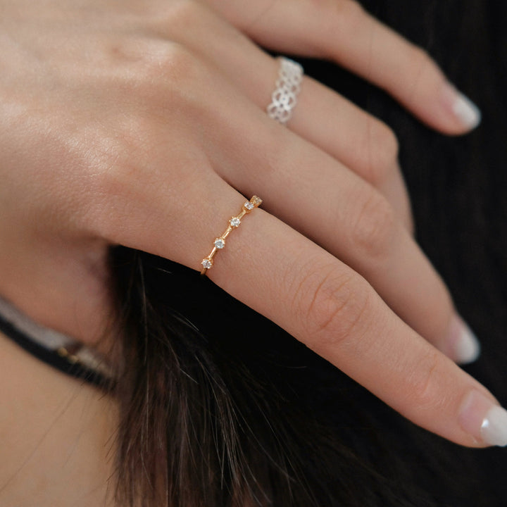 Dainty Floral Stackable Ring — Tiny Zircon Band | Gold / Silver | S925 Sterling Silver