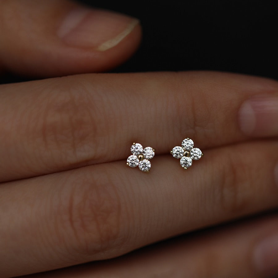 Mini Flower Zircon Stud Earrings — Petite Sparkle | S925 Sterling Silver