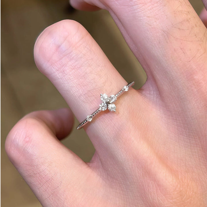 Four-Petal Zircon Stackable Ring — Rose Gold / Silver | S925 Sterling Silver