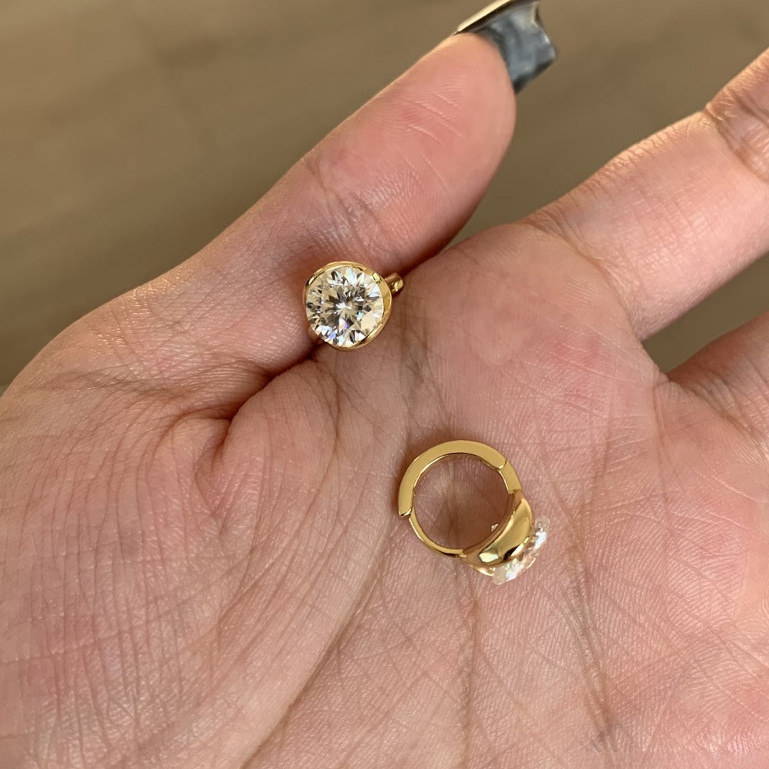 Round Cut Moissanite Huggie Earrings