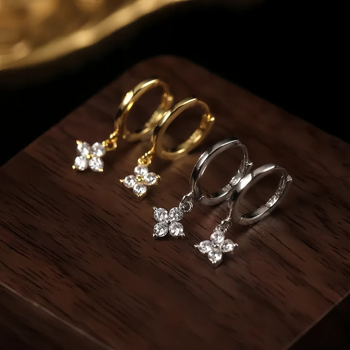 Floral Drop Hoop Earrings — Minimal Sparkle Charm | S925 Sterling Silver