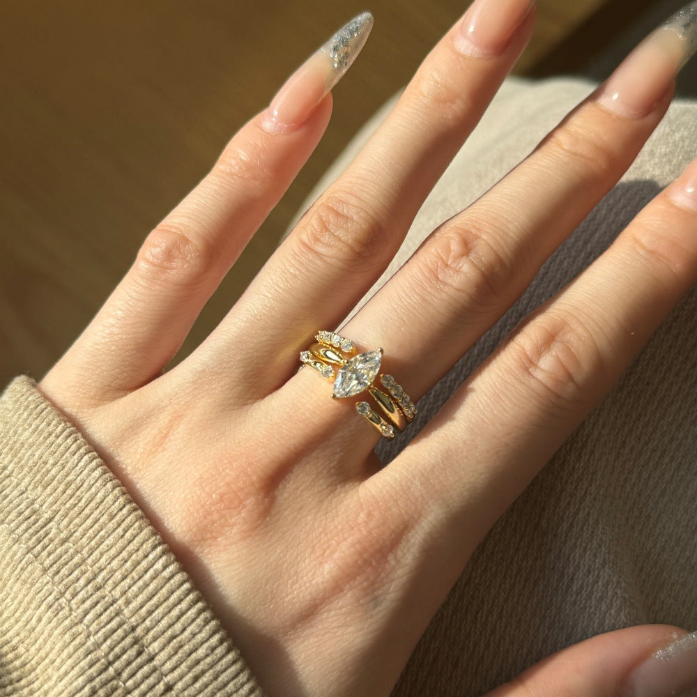 Marquise-Cut Moissanite Ring Set — 3-Piece Stackable