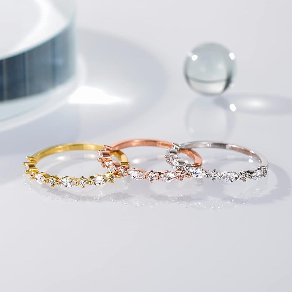 Marquise Zircon Stacking Ring — Slim Band | S925 Sterling Silver