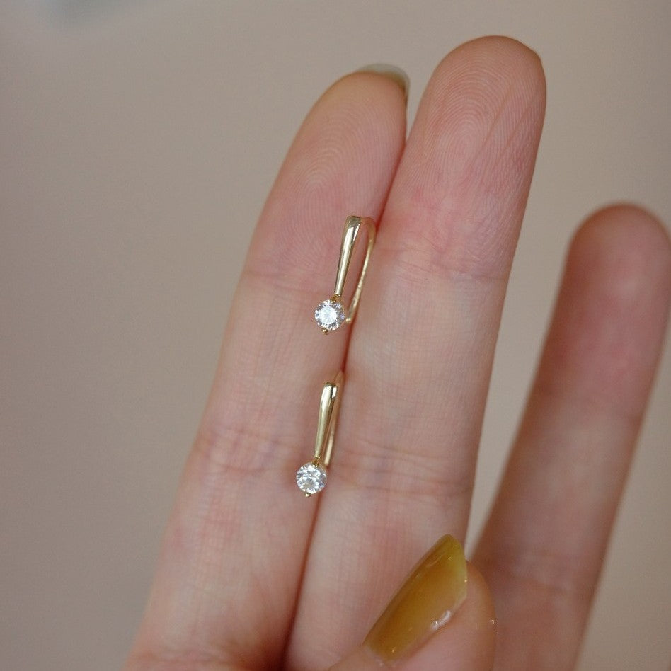 Minimal Drop Zircon Hoop Earrings — Dainty Everyday Sparkle | S925 Sterling Silver