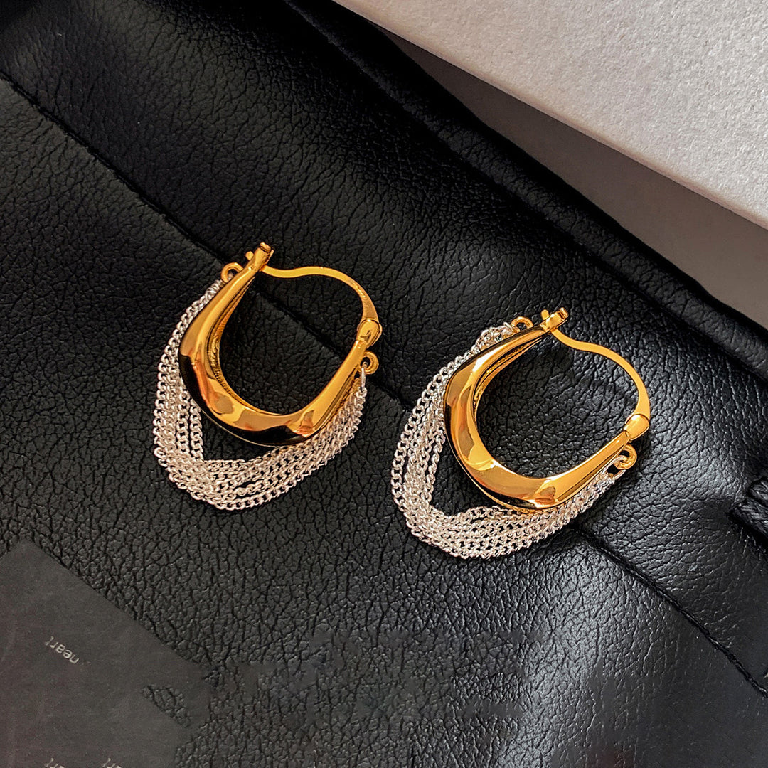 Dual Tone Tassel Hoop Earrings