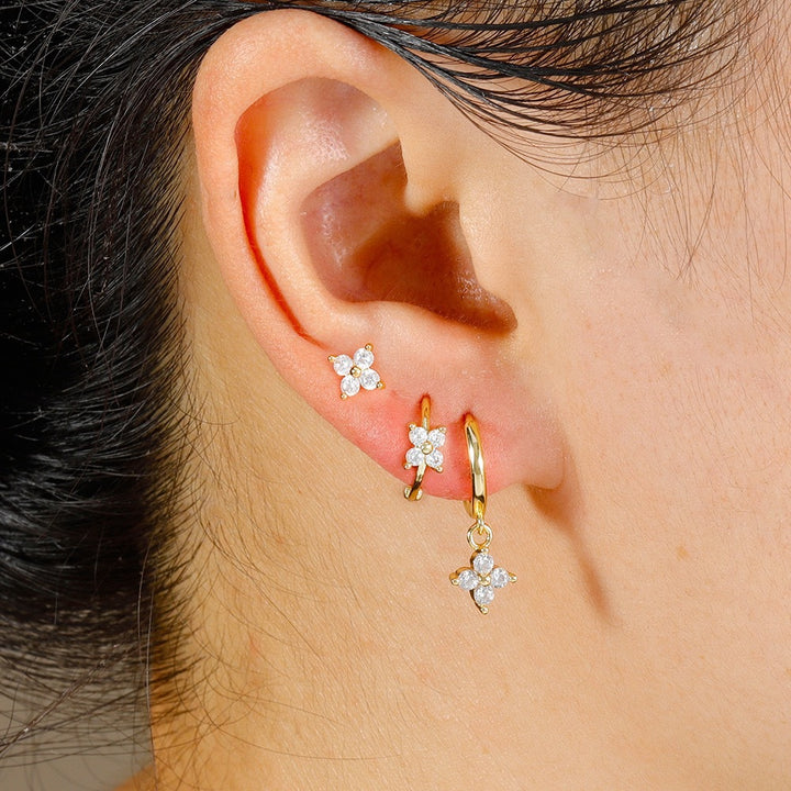 Floral Drop Hoop Earrings — Minimal Sparkle Charm | S925 Sterling Silver