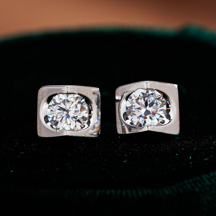 Square Bezel Moissanite Stud Earrings